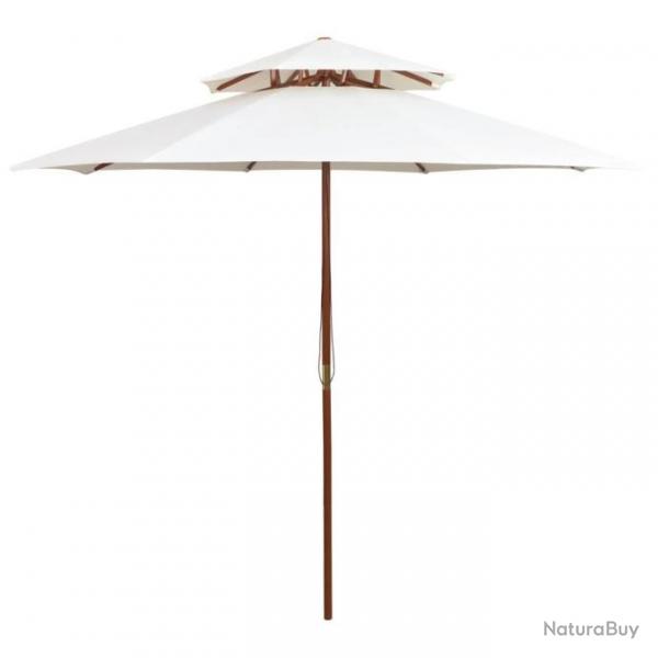 Parasol de terrasse 270 x 270 cm Poteau en bois Blanc crme 42964