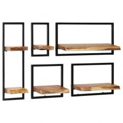 Set d'étagères murales 5 pcs Bois d'acacia massif et acier 246014