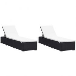 Chaises longues avec coussins 2 pcs Résine tressée Noir 277088