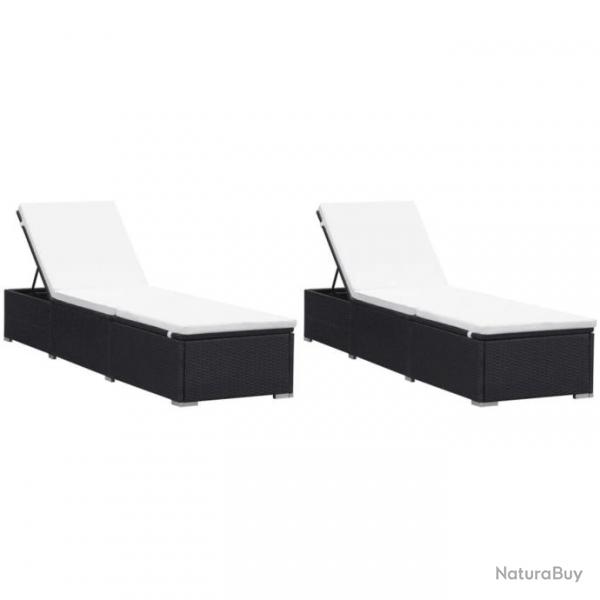 Chaises longues avec coussins 2 pcs Rsine tresse Noir 277088