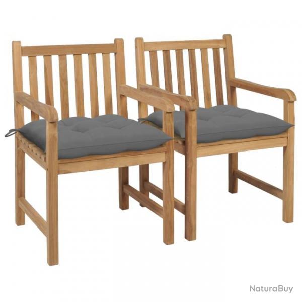 Chaises de jardin 2 pcs avec coussins gris Bois de teck massif 3062746