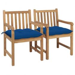 Chaises de jardin 2 pcs avec coussins bleu Bois de teck massif 3062755