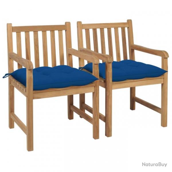 Chaises de jardin 2 pcs avec coussins bleu Bois de teck massif 3062755