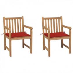 Chaises de jardin 2 pcs avec coussins rouge Bois de teck massif 3062736