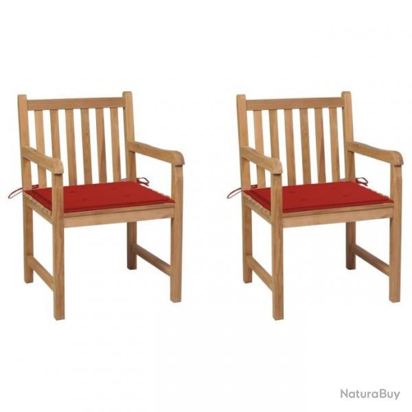 Chaises de jardin 2 pcs avec coussins rouge Bois de teck massif 3062736