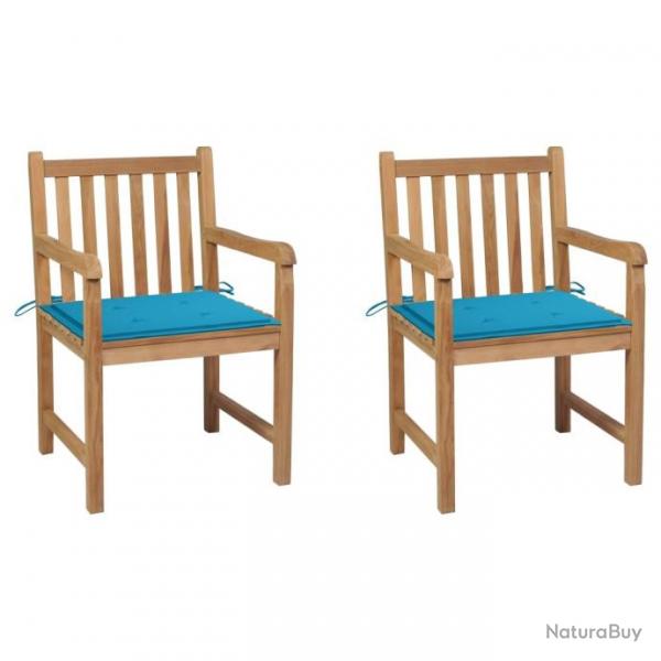 Chaises de jardin 2 pcs avec coussins bleu Bois de teck massif 3062734