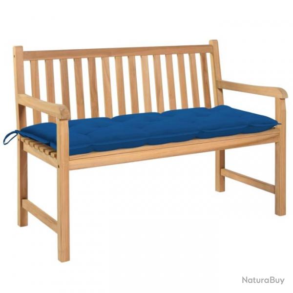 Banc de jardin avec coussin bleu 120 cm Bois de teck massif