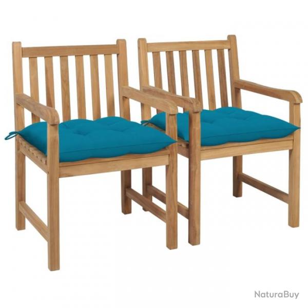 Chaises de jardin 2 pcs avec coussins bleu clair Bois de teck 3062749