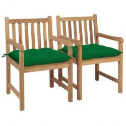 Chaises de jardin 2 pcs avec coussins vert Bois de teck massif 3062750