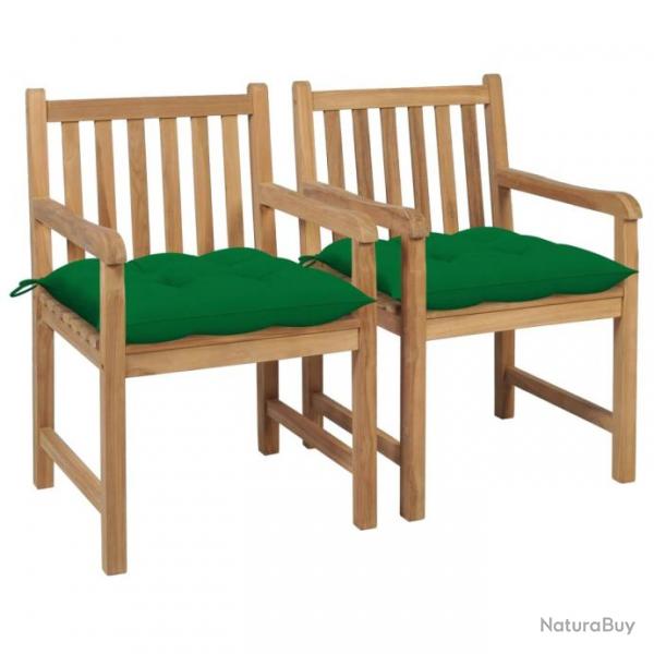 Chaises de jardin 2 pcs avec coussins vert Bois de teck massif 3062750