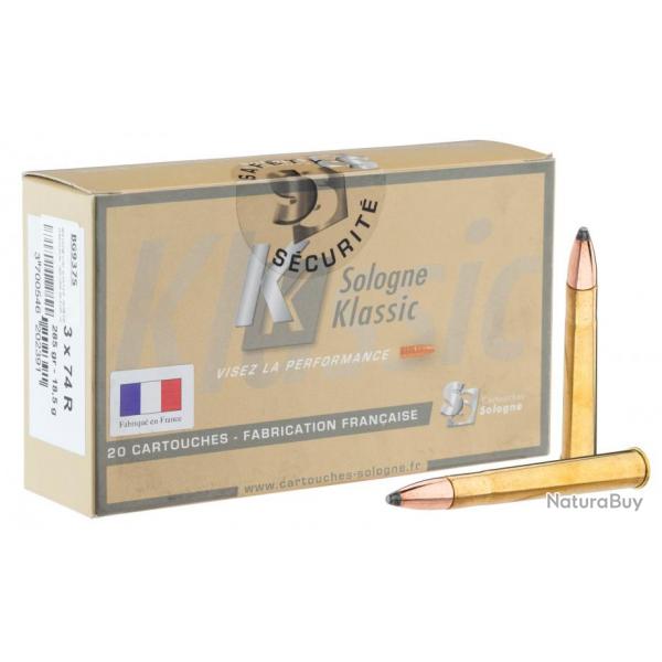 ( Cal. 9,3 X 74R  type NOSLER PARTITION)Cartouches  percussion centrale Sologne 9.3 x 74 R