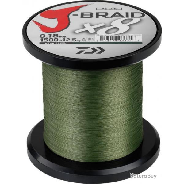 J-Braid X 8 1500 M Verte Daiwa  0.51 mm / PE 10 / 56.00 Kg / 123 Lbs