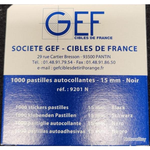 PASTILLES AUTOCOLLANTES NOIR RONDS 15MM Btes de 1000