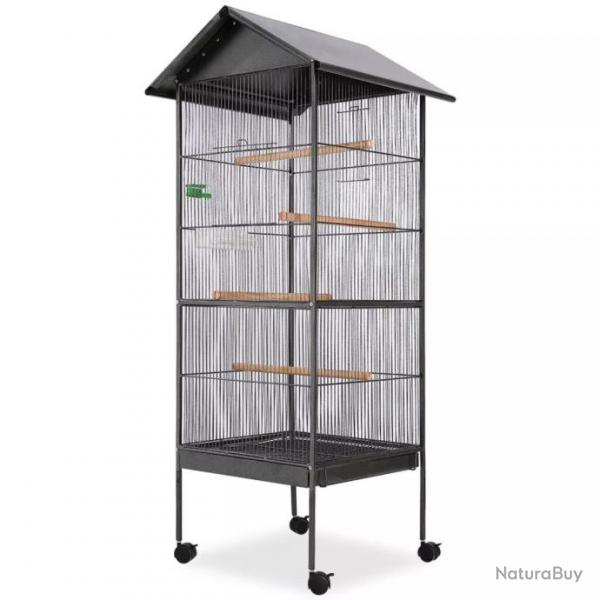 Cage  oiseaux avec toit Acier Noir 66 x 66 x 155 cm 170409