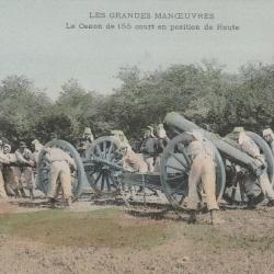 CARTE POSTALE // LES GRANDES MANOEUVRE La Canon de 155 court en postion de Route