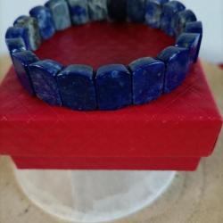 Bracelet pierres plates polies Lapis Lazuli avec écrin .