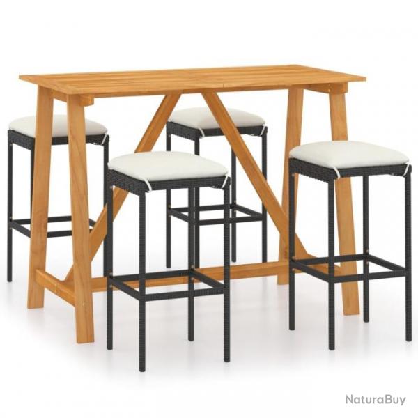 bar de jardin avec coussins 5 pcs Noir 3067963