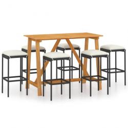 bar de jardin avec coussins 7 pcs Noir 3067966