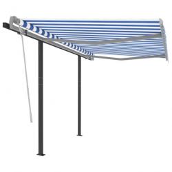 Store Auvent rétractable automatique et poteaux 3x2,5 m Bleu et blanc 3070106