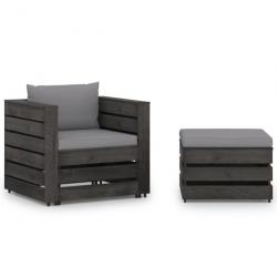 Salon de jardin 2 pcs avec coussins Bois imprégné de gris 3068145