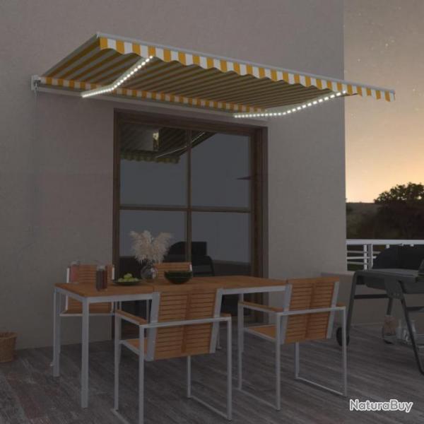 Store Auvent manuel rtractable avec LED 450x350 cm Jaune et blanc 3069003