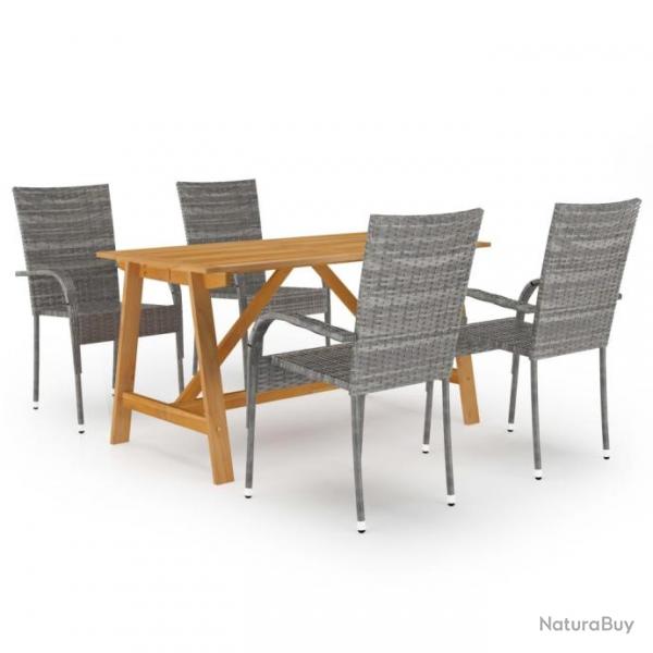 Ensemble de salle  manger de jardin 5 pcs Gris