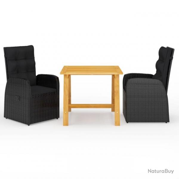 Ensemble de salle  manger de jardin 3 pcs Noir