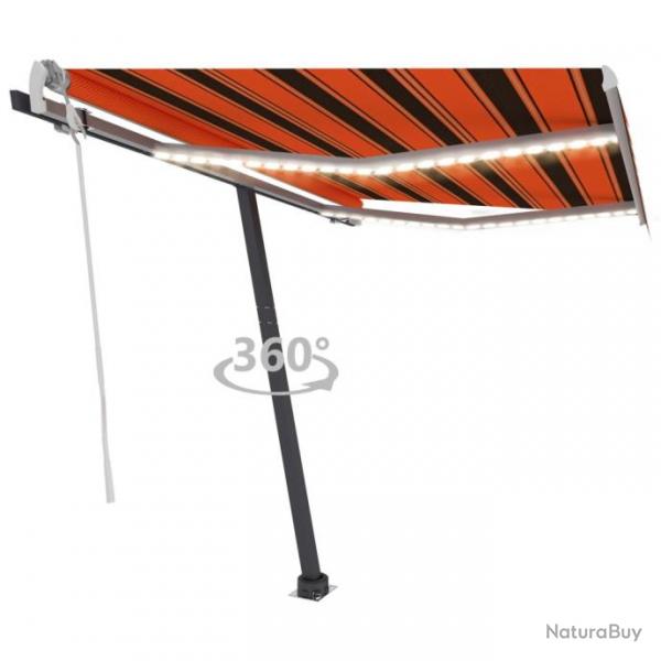 Store Auvent manuel rtractable avec LED 350x250 cm Orange et marron 3069725