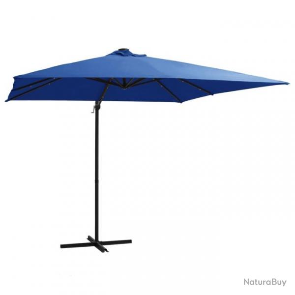 Parasol dport avec LED et mt en acier 250x250 cm Bleu azur 46997