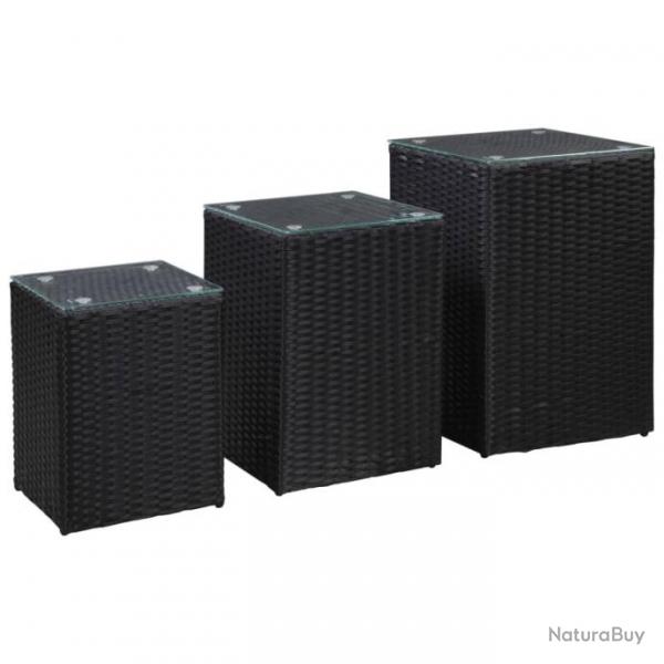 Tables d'appoint 3 pcs et dessus en verre Noir Rsine tresse 46984