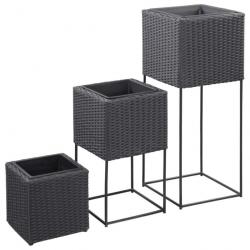 Lits surélevés de jardin 3 pcs Résine tressée Noir 46942