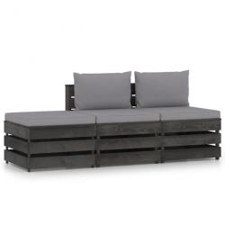 Salon de jardin 3 pcs avec coussins Bois imprégné de gris 3068181