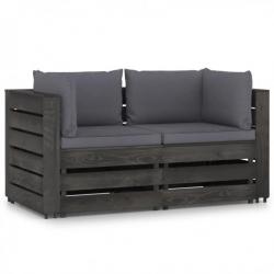 Canapé de jardin 2 places avec coussins Bois imprégné de gris 3068156
