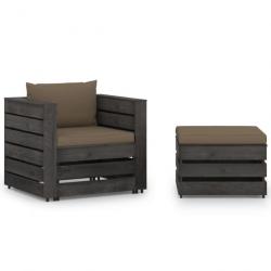 Salon de jardin 2 pcs avec coussins Bois imprégné de gris