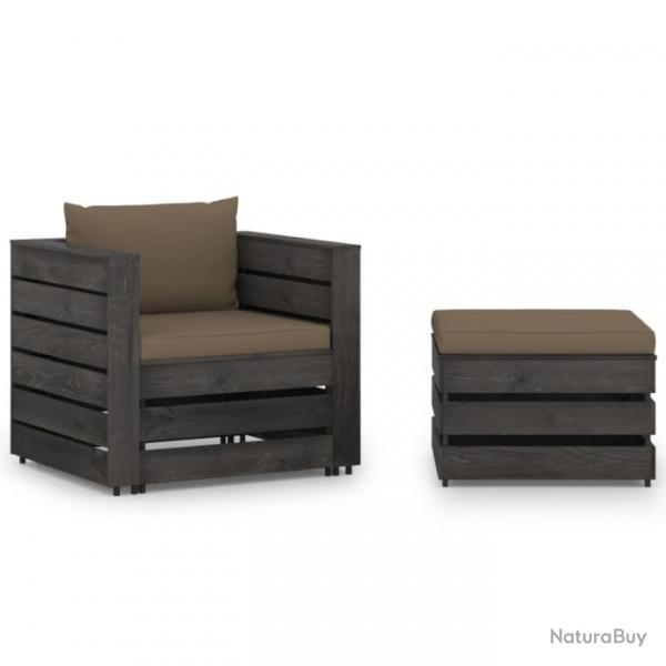 Salon de jardin 2 pcs avec coussins Bois imprgn de gris