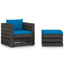 Salon de jardin 2 pcs avec coussins Bois imprégné de gris 3068148