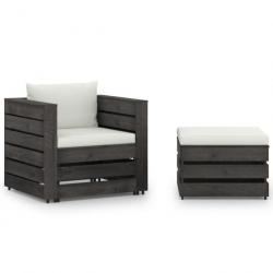 Salon de jardin 2 pcs avec coussins Bois imprégné de gris