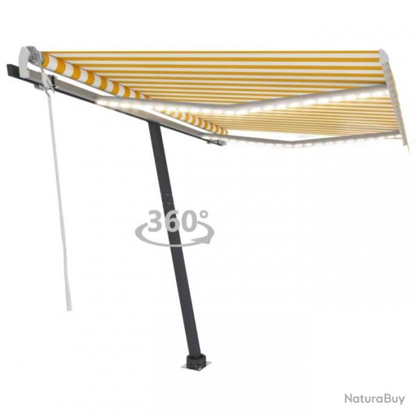 Store Auvent manuel rtractable avec LED 300x250 cm Jaune et blanc 3069703