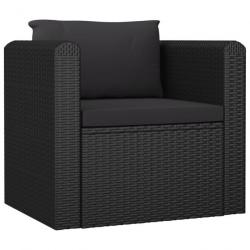 Fauteuil avec coussins Résine tressée Noir 46555