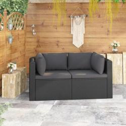 Canapés de jardin 2 pcs avec coussins Résine tressée Noir 46556