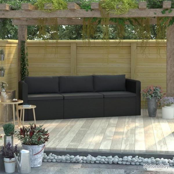 Canaps de jardin 3 pcs avec coussins Rsine tresse Noir 46557