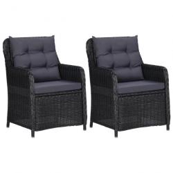 Chaises de jardin 2 pcs avec coussins Résine tressée Noir 46548