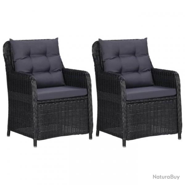 Chaises de jardin 2 pcs avec coussins Rsine tresse Noir 46548