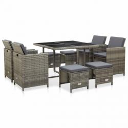 Mobilier à dîner de jardin 9pcs et coussins Résine tressée Gris 46536