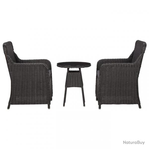 Mobilier de bistro 3 pcs avec coussins Rsine tresse Noir 46549