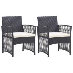 Fauteuils de jardin avec coussins 2 pcs Noir Résine tressée 46438