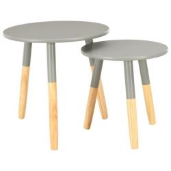 Tables d'appoint 2 pcs Gris Pin massif 285217