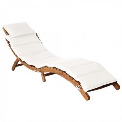 Chaise longue avec coussin Bois d'acacia solide Crème 46652