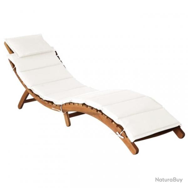 Chaise longue avec coussin Bois d'acacia solide Crme 46652