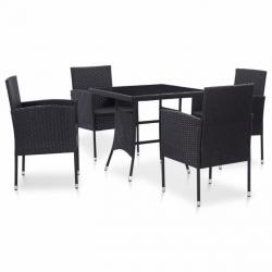 Mobilier à dîner d'extérieur 5 pcs Résine tressée Noir